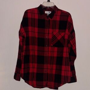 Old Navy Red and Black‎ Plaid Boyfriend Flannel Womens Size Large
